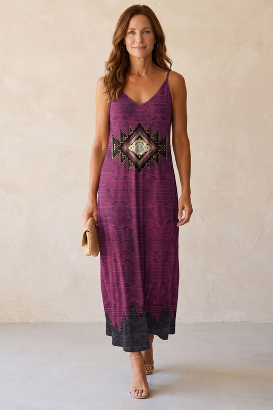 Casual Tribal Pattern Sleeveless Long Dress