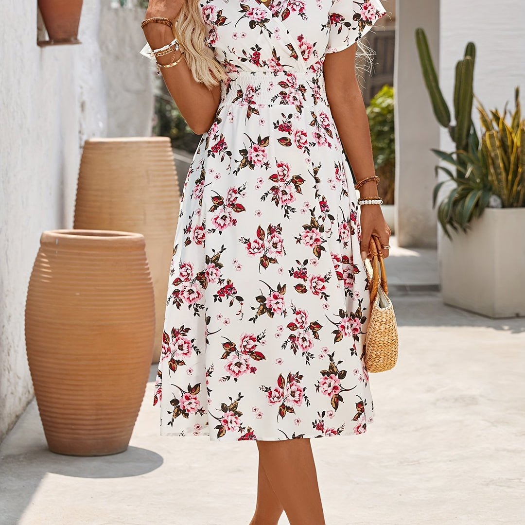 Boho V-Neck Smocked Waist Floral Dress