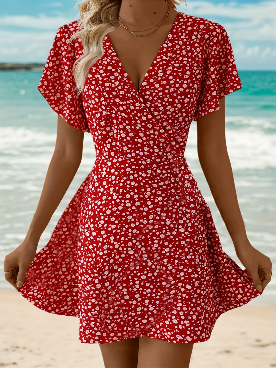 Casual Beach Flutter Sleeve Mini Dress