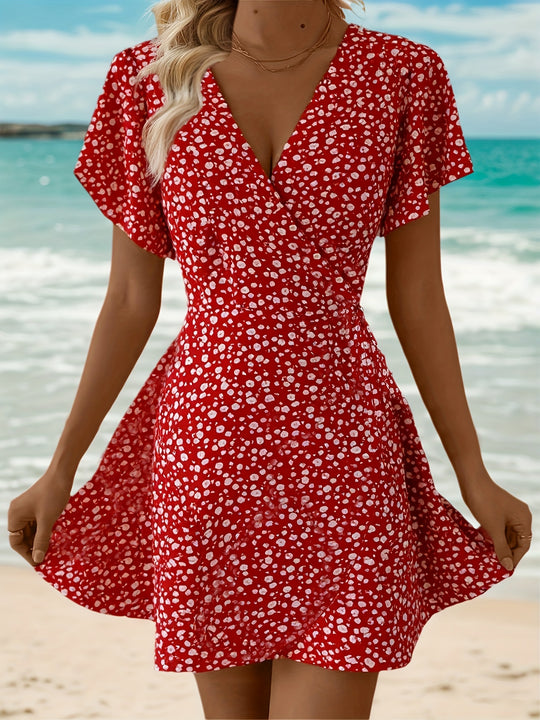 Casual Beach Flutter Sleeve Mini Dress