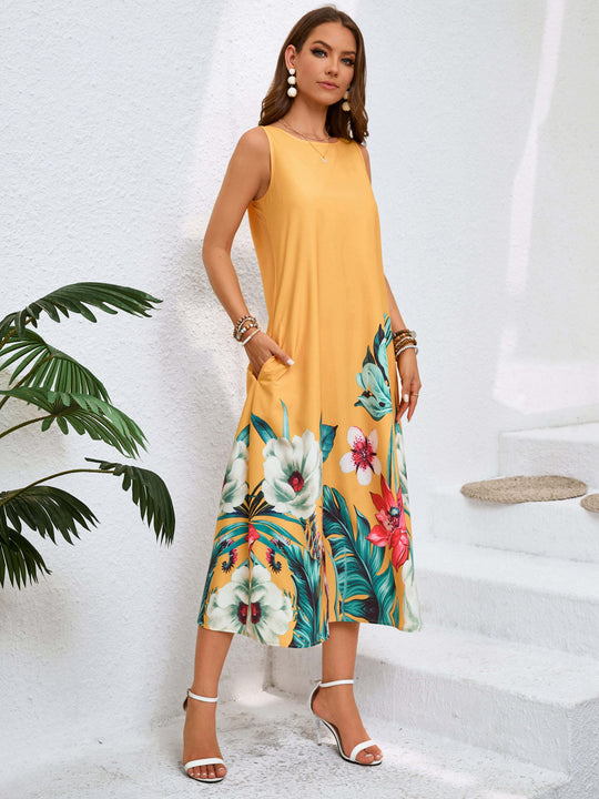 Sleeveless Tropical Floral Boho Summer Dress