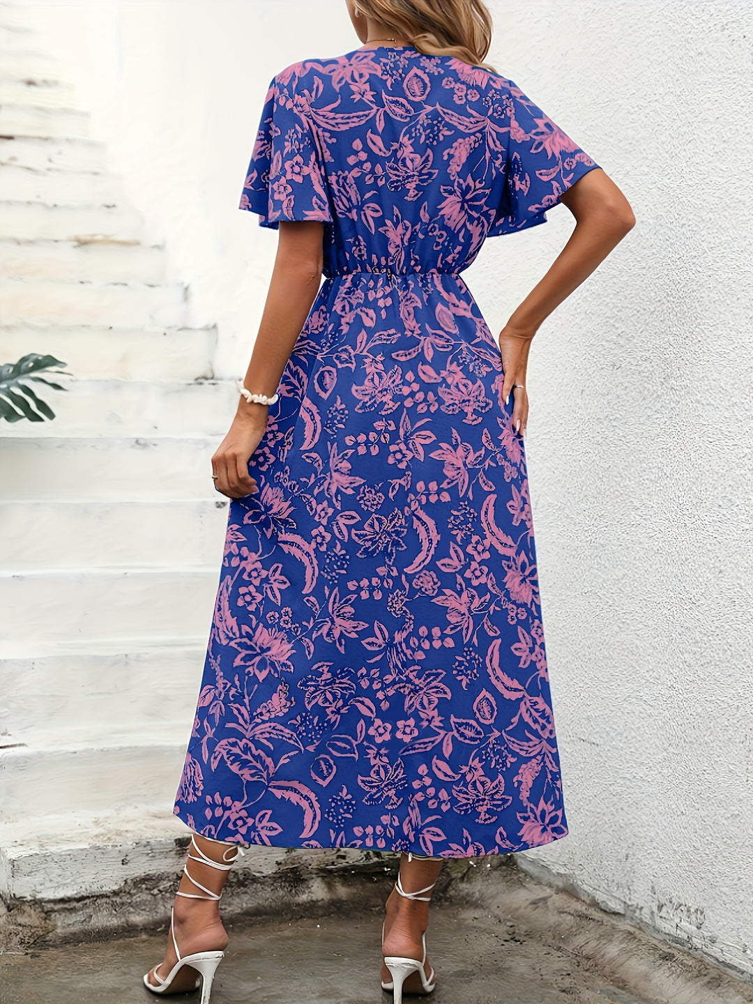 Tropical Print High Slit Maxi Dress
