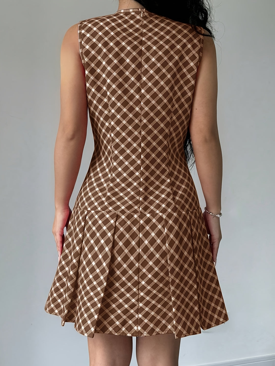 Casual Plaid Drop Waist Mini Dress