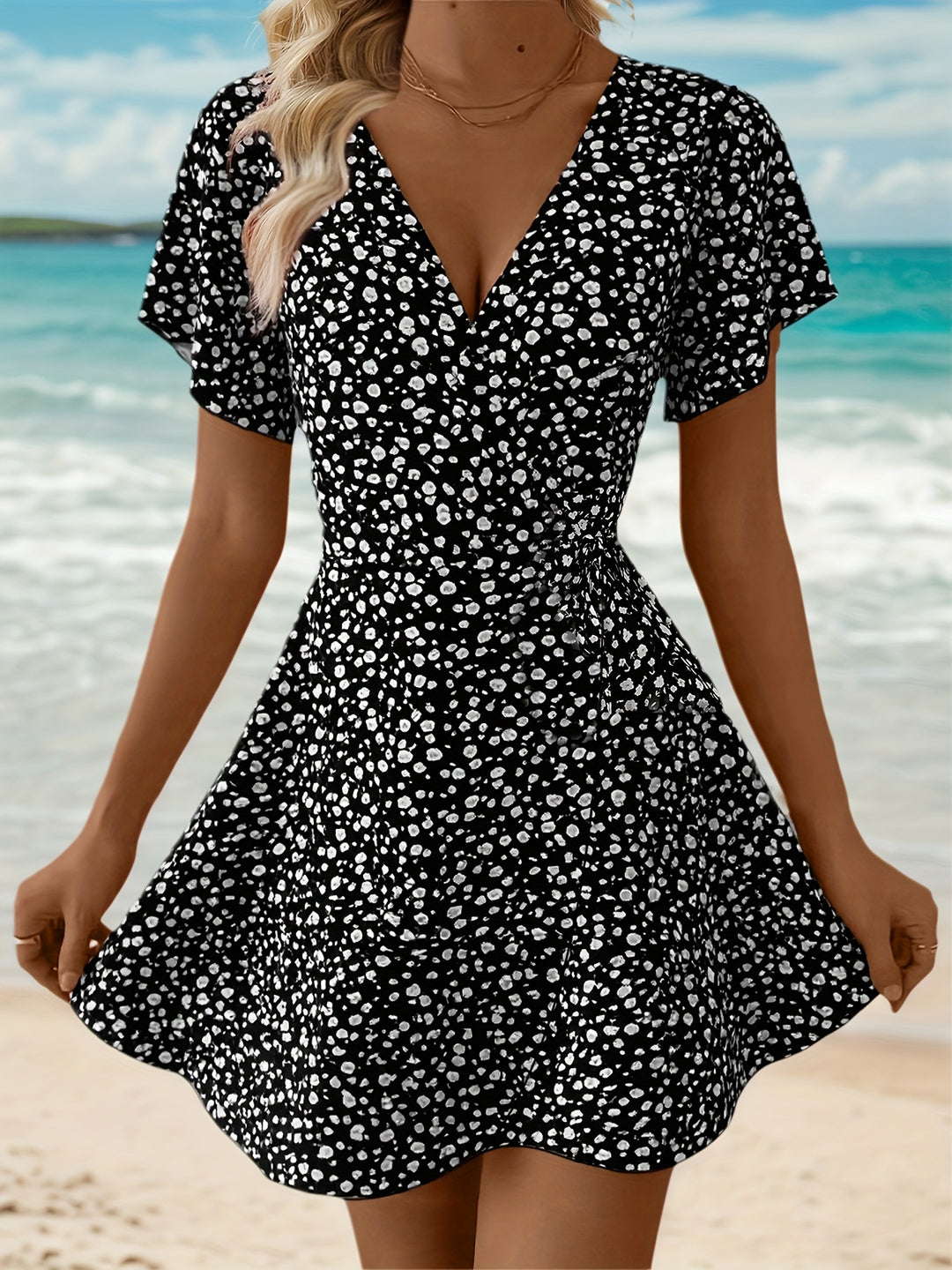 Casual Beach Flutter Sleeve Mini Dress