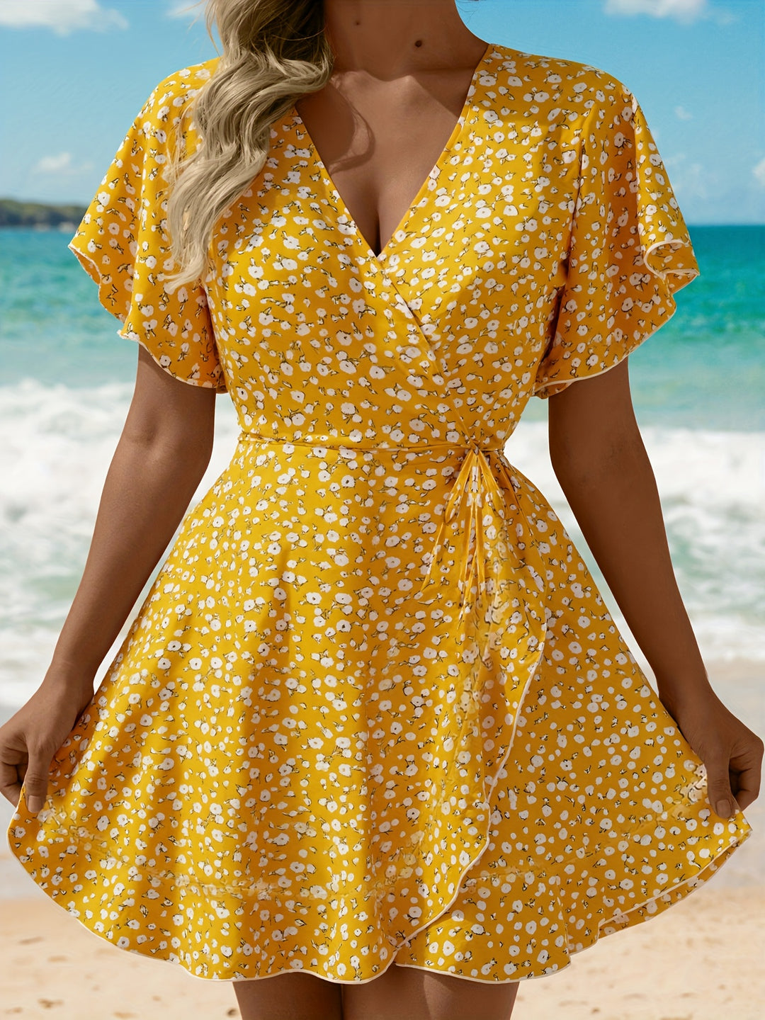 Casual Beach Flutter Sleeve Mini Dress