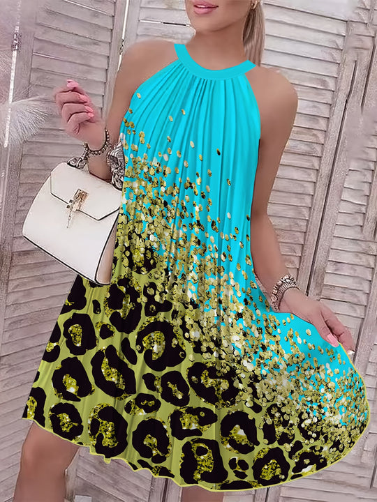 Flowy Halter Neck Speckled Floral Print Vacation Dress