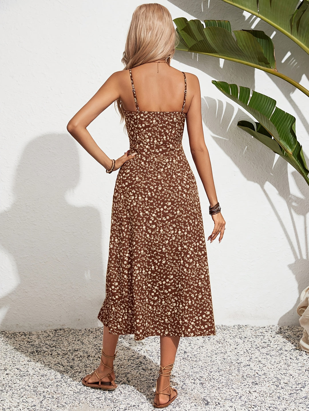 Floral Tie-Front Split Midi Dress