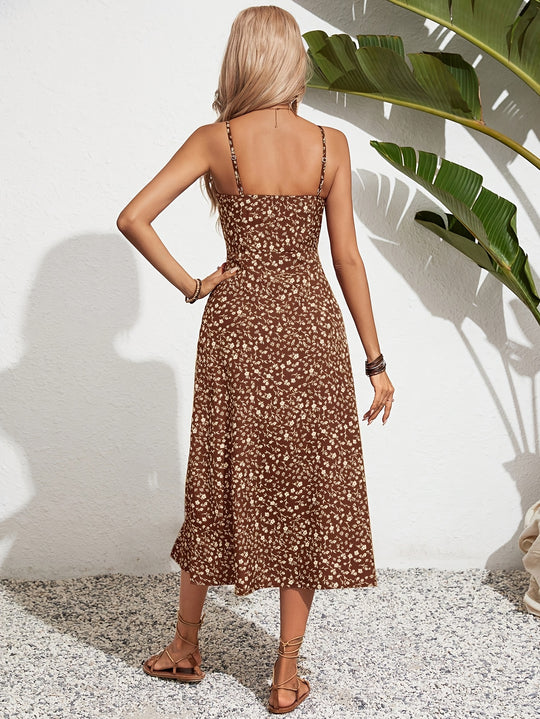 Floral Tie-Front Split Midi Dress