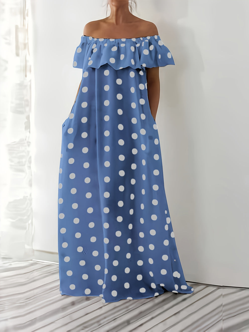 Polka Dot Ruffle Off-The-Shoulder Maxi Dress - Plus Size