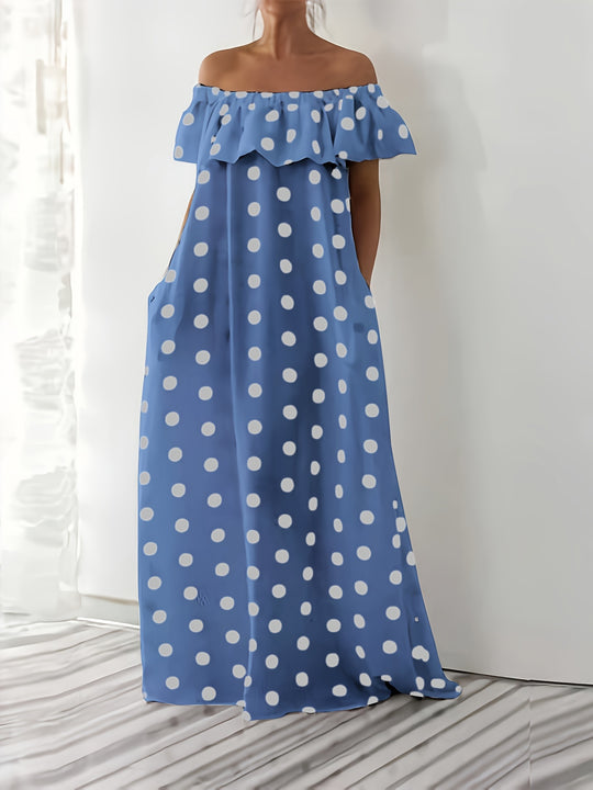 Polka Dot Ruffle Off-The-Shoulder Maxi Dress - Plus Size
