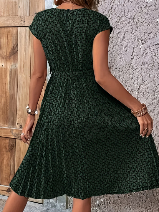 Cap Sleeve Accordion Pleat Bohemian Dress