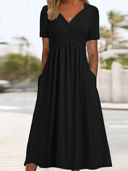 Casual V-Neck Pocket Maxi Dress