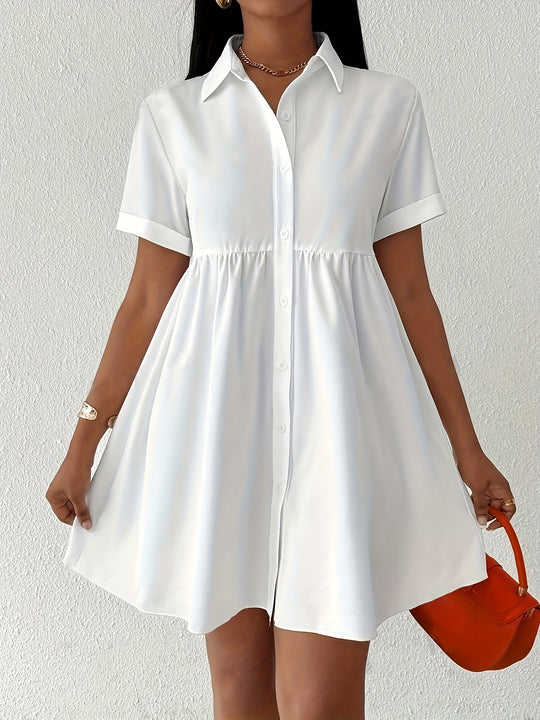 Short Sleeve Button Down Babydoll Dress
