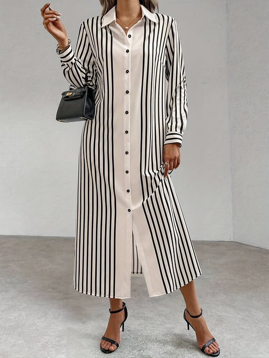 Elegant Striped Button Down Maxi Dress