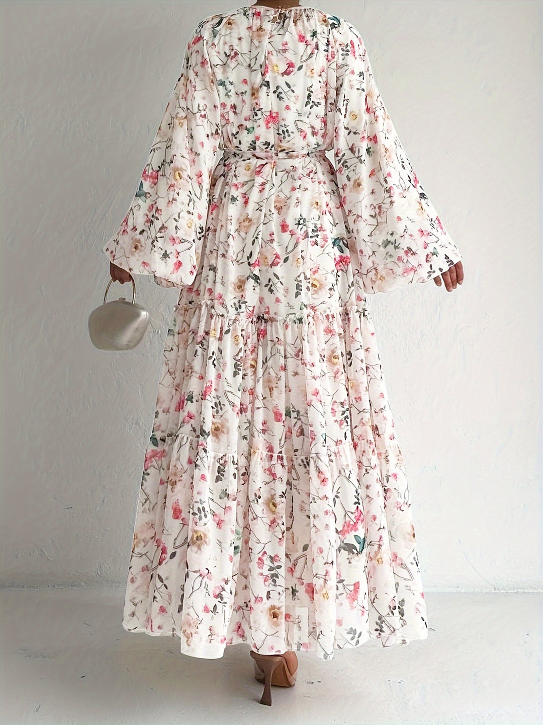 Bohemian Floral Tie Waist Maxi Dress
