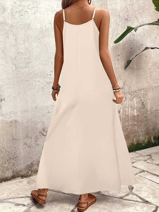 Embroidered Border V-Neck Cami Maxi Dress