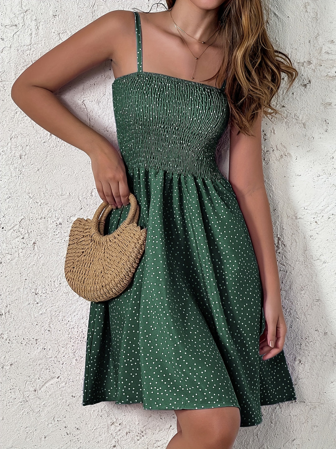 Polka Dot Square Neck Midi Dress