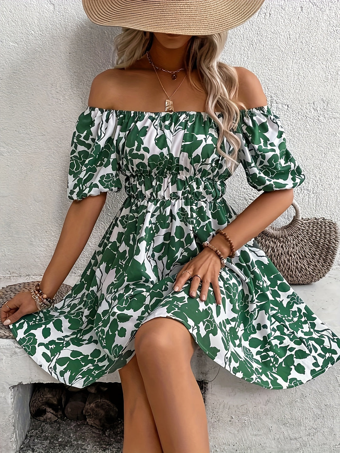 Floral Print Off-Shoulder A-Line Mini Dress