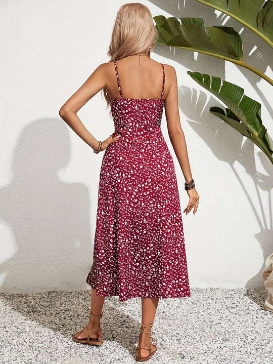 Floral Tie-Front Split Midi Dress