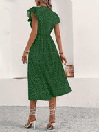 Elegant Polka Dot V-Neck Button Maxi Dress