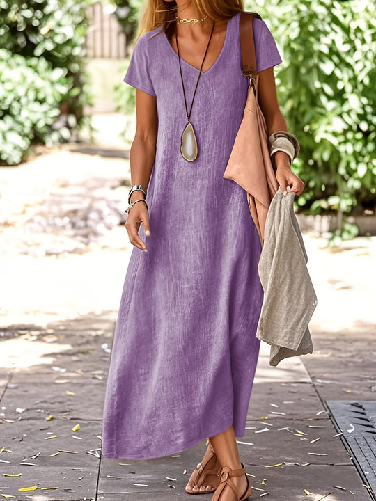 Casual Loose V-Neck Textured Maxi Dress