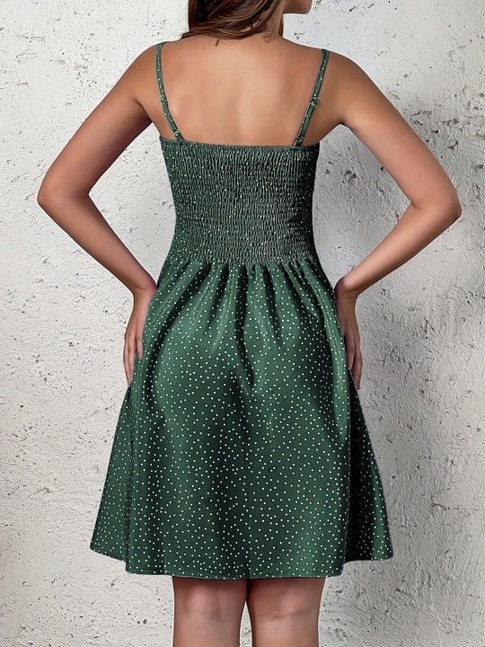Polka Dot Square Neck Midi Dress