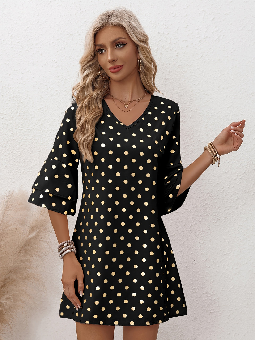 Polka Dot Tiered Sleeve Mini Dress