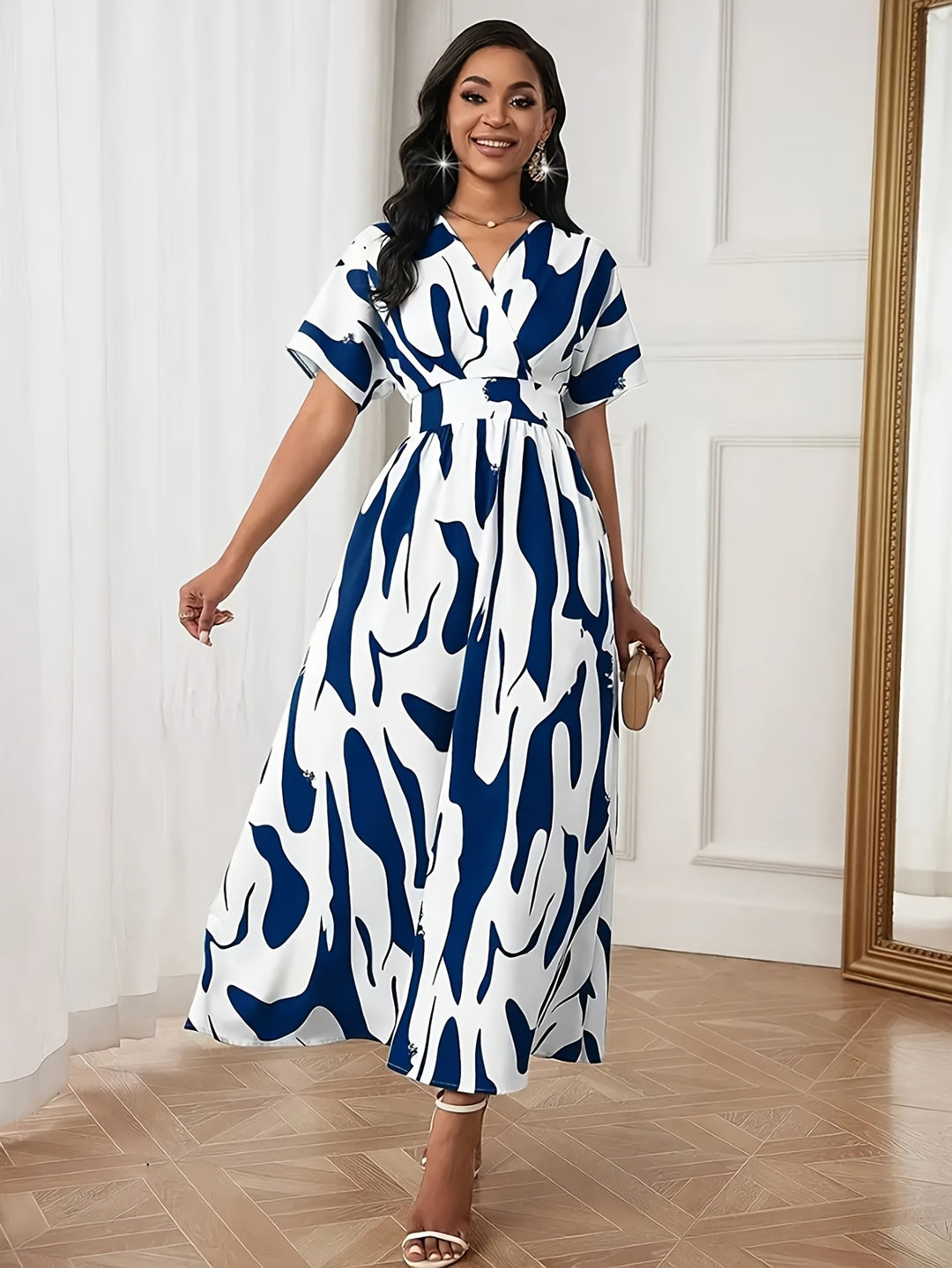 Elegant Surplice Neck Abstract Summer Dress
