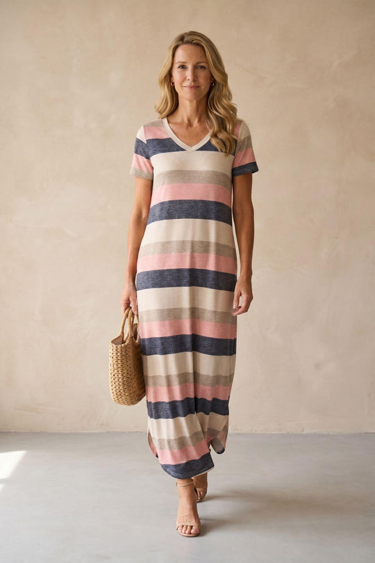 Casual Striped Pocket Maxi Bohemian Dress