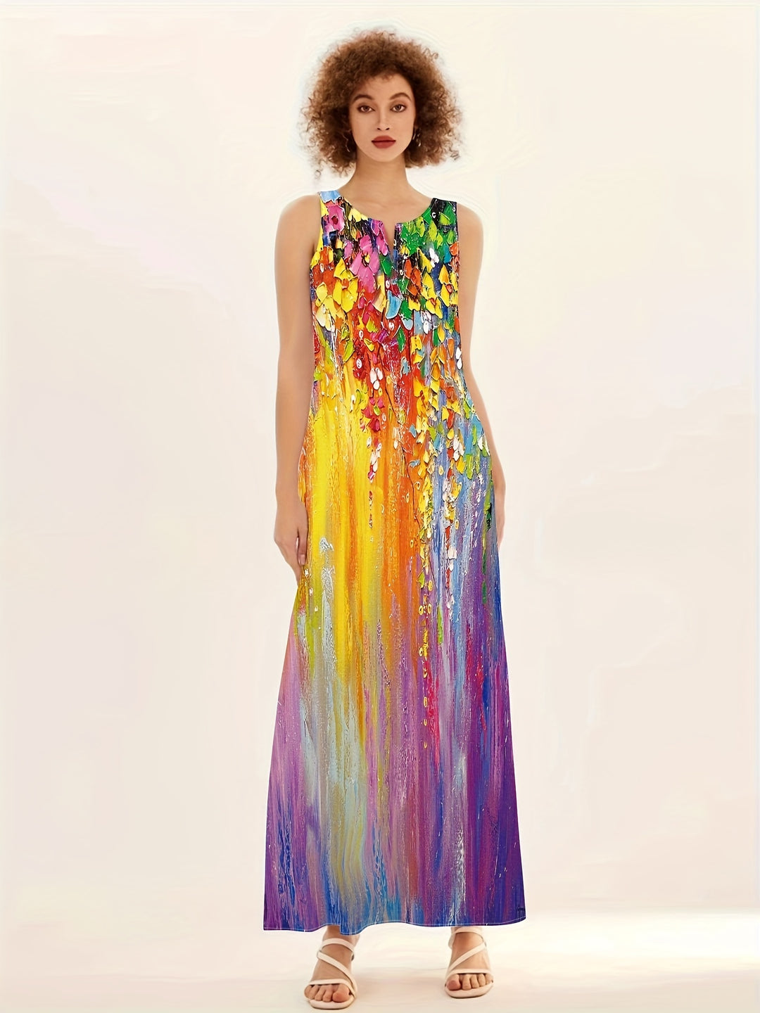 Bohemian Abstract Floral Sleeveless Long Dress