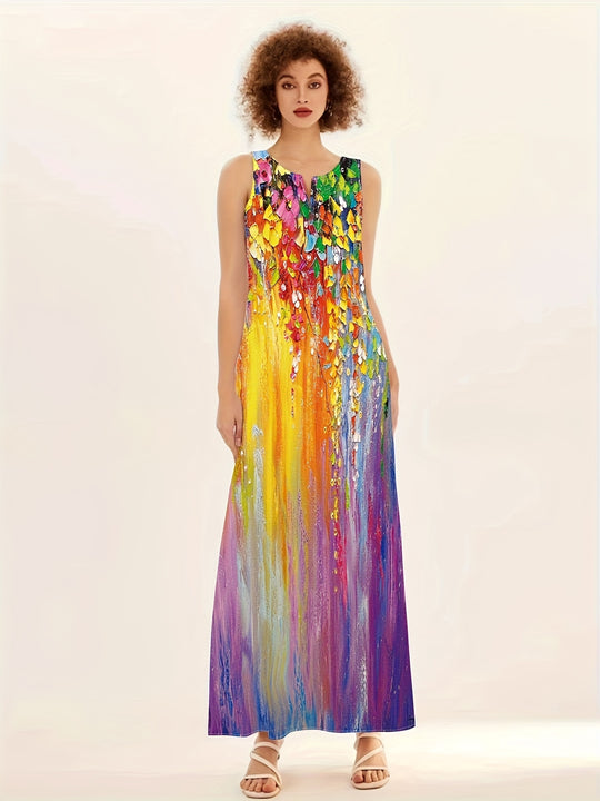 Bohemian Abstract Floral Sleeveless Long Dress