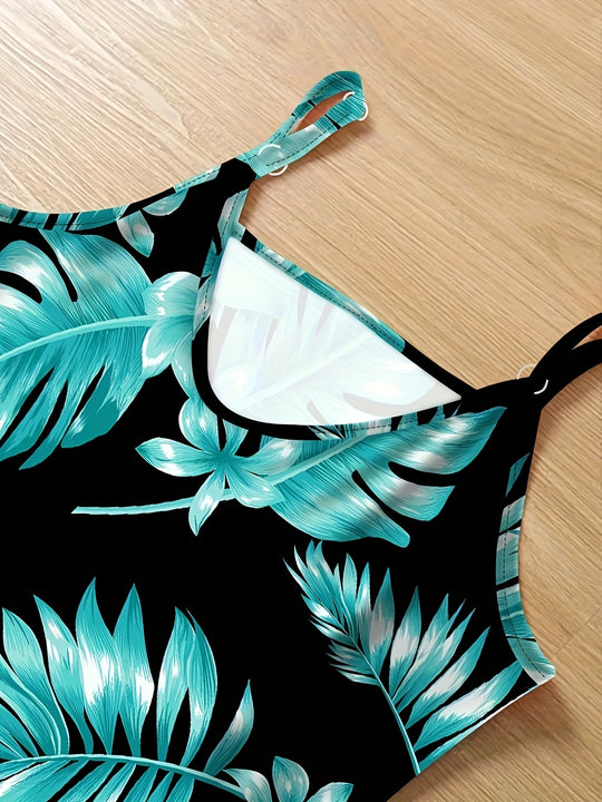 Casual Tropical Leaf Print Mini Dress