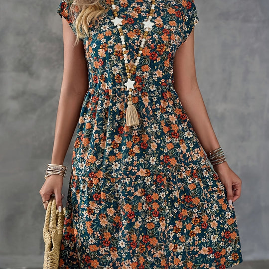 Bohemian Tiered Floral Short Sleeve Dress