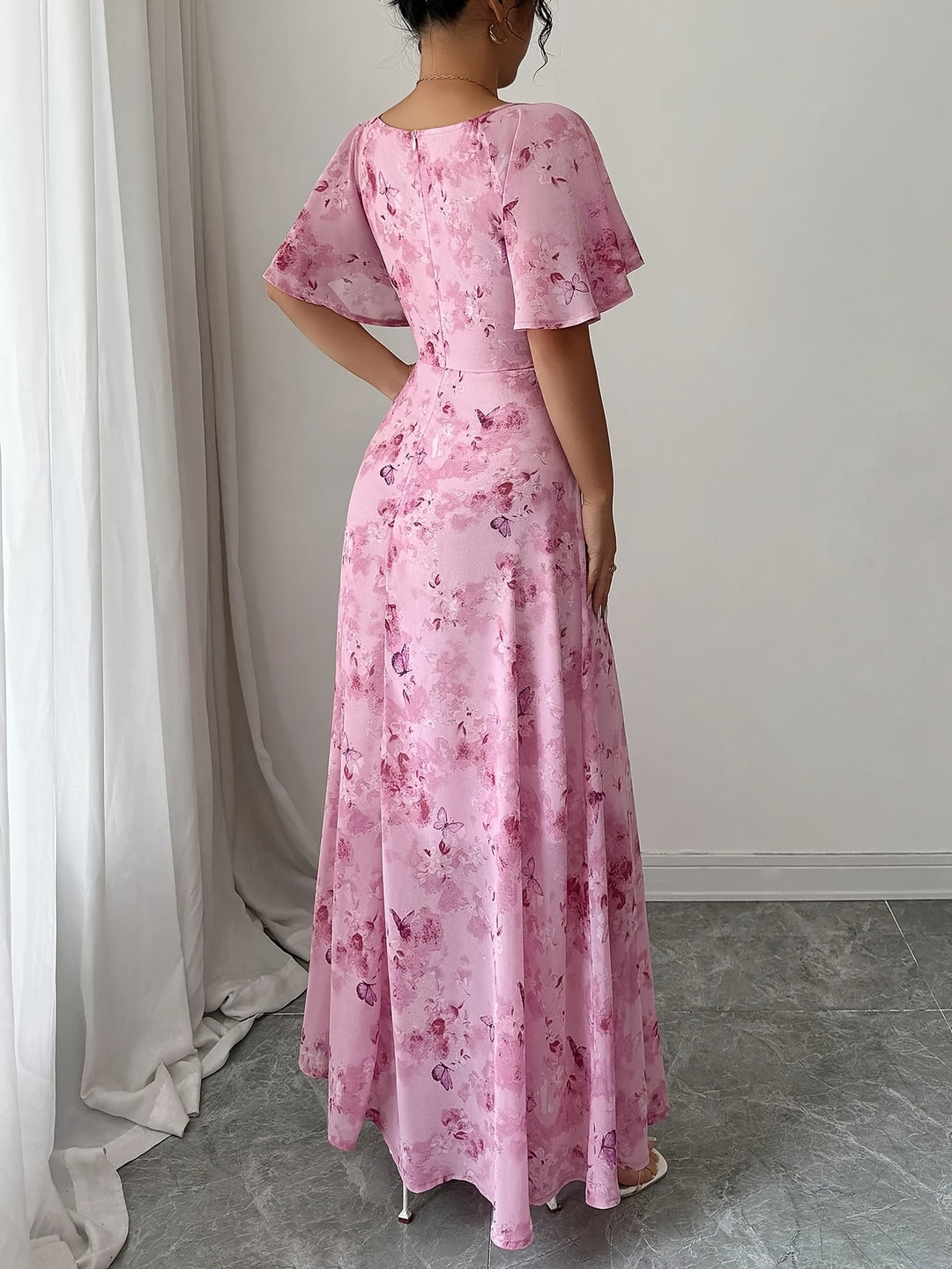 Elegant Sweetheart Neck Floral Maxi Dress