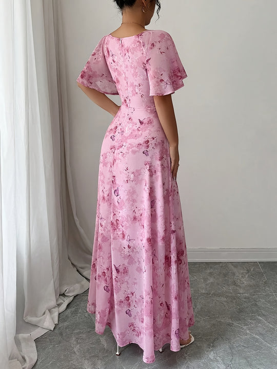 Elegant Sweetheart Neck Floral Maxi Dress