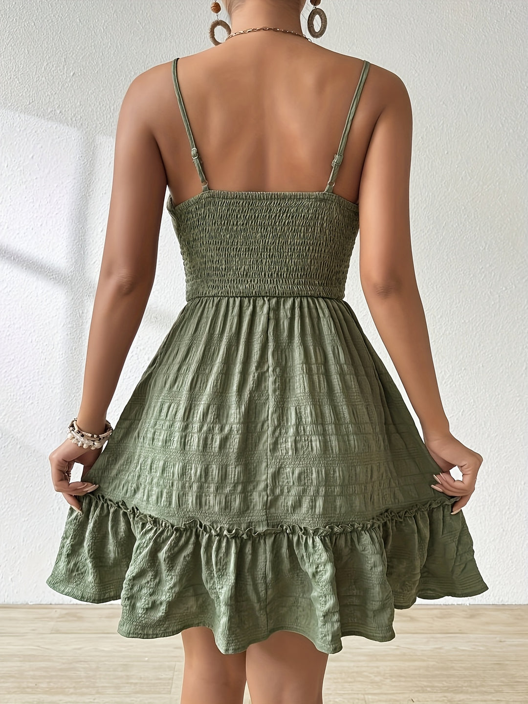 Textured Tie-Front Smocked Bodice Summer Dress