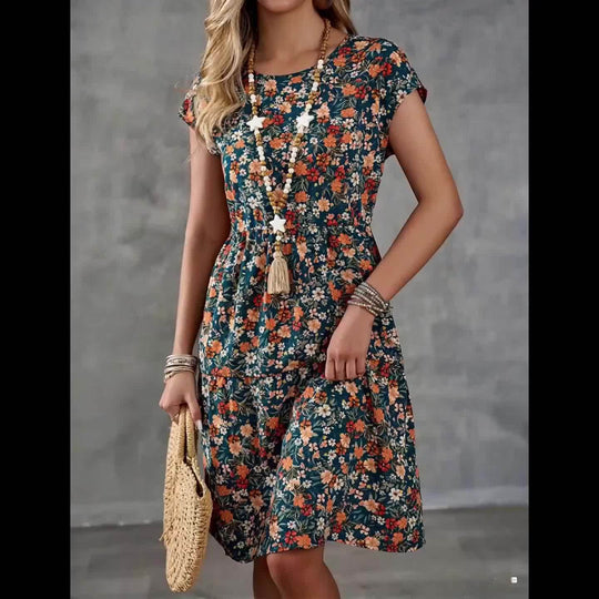 Bohemian Tiered Floral Short Sleeve Dress