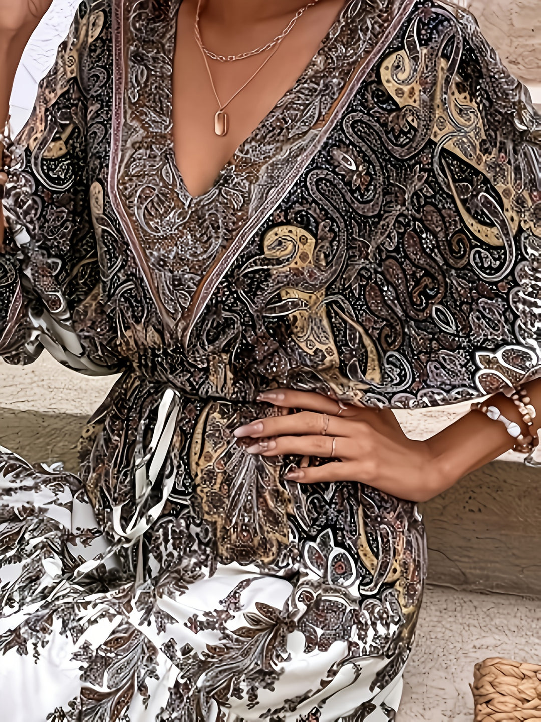 Bohemian Bell Sleeve Tie Waist Mini Dress