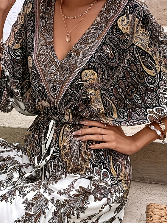 Bohemian Bell Sleeve Tie Waist Mini Dress