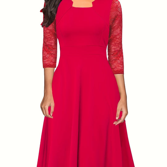 Elegant Lace Sleeve Fit Flare Dress