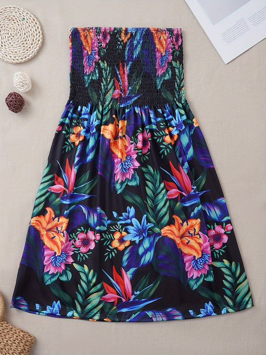 Strapless Smocked Floral Boho Dress