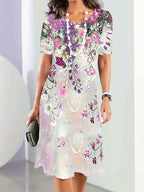 Bohemian Wildflower Print Short Sleeve Dress