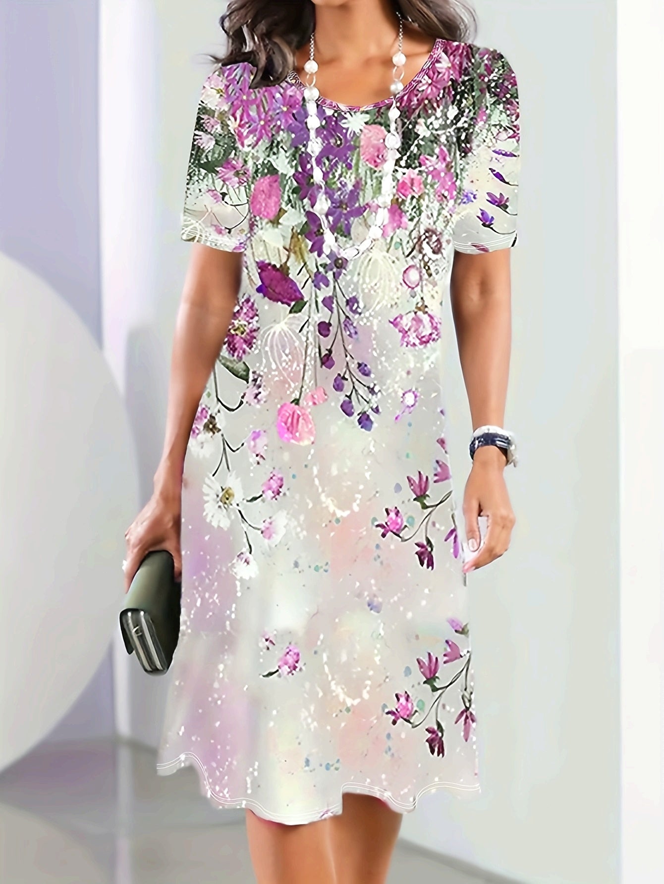 Bohemian Wildflower Print Short Sleeve Dress