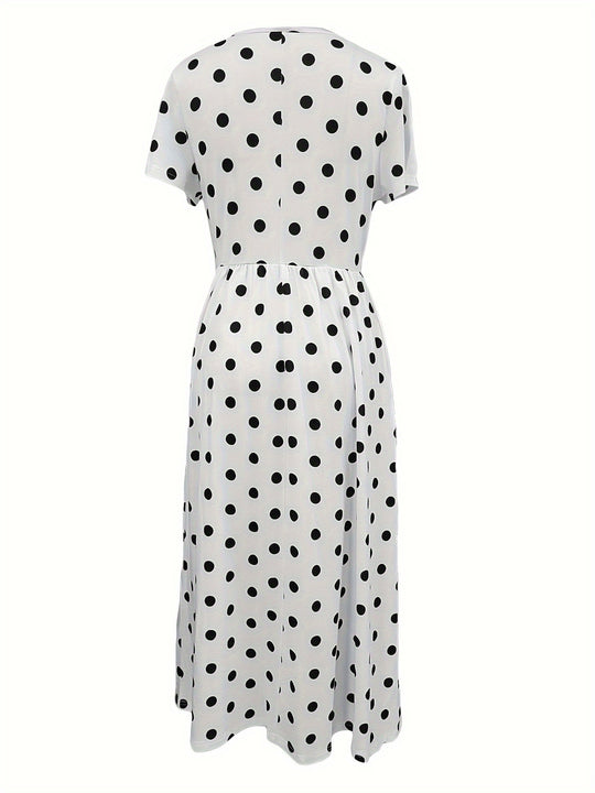 Casual Polka Dot Pocket Midi Dress