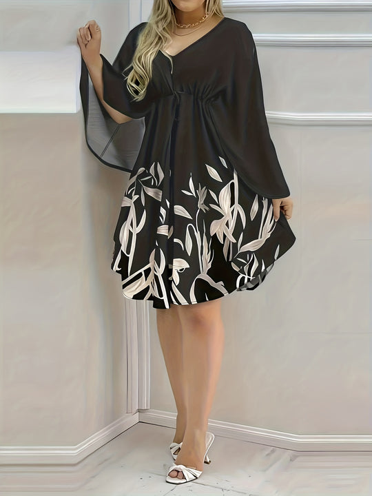 Elegant Cape Sleeve Flowy Mini Dress