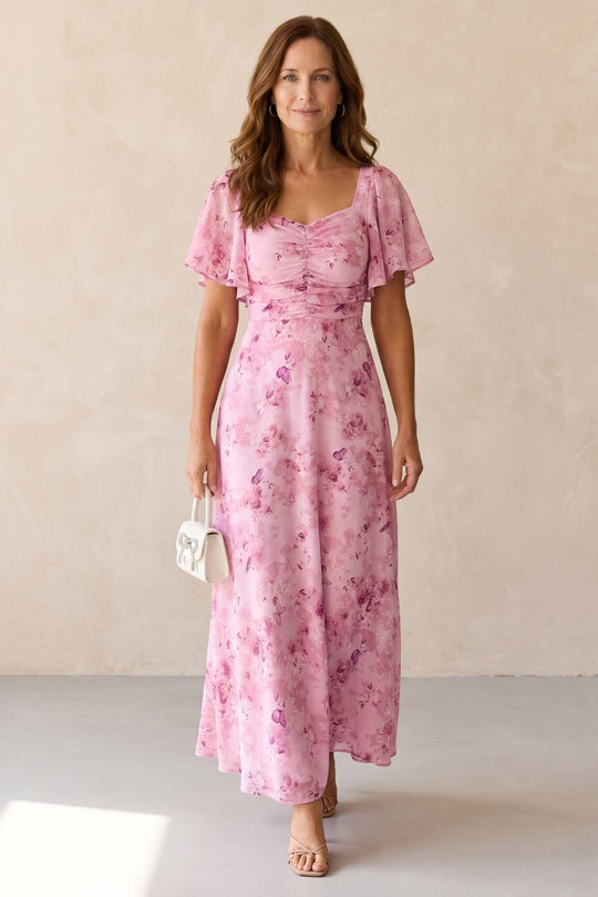 Elegant Sweetheart Neck Floral Maxi Dress