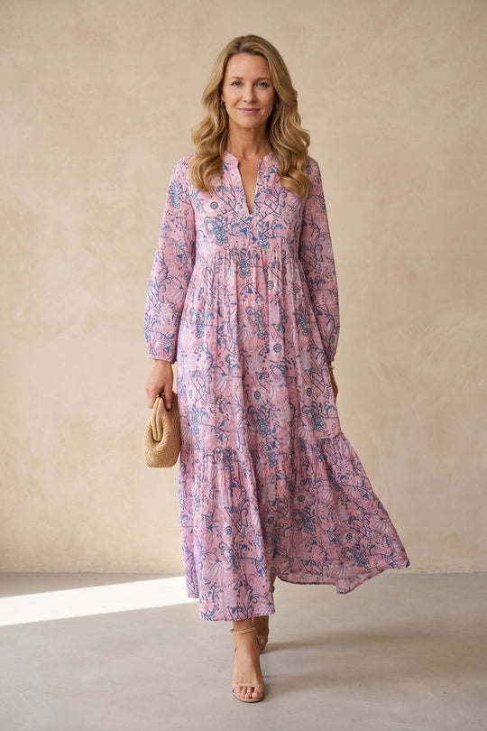 Casual Bell Sleeve Tiered Boho Maxi Dress