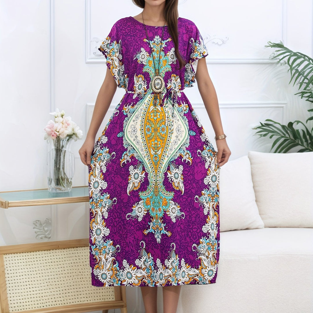 Casual Short Sleeve Oversized Print Maxi Dress