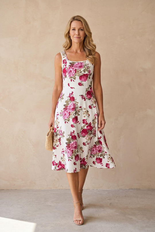 Casual Floral Wide Strap Midi Dress