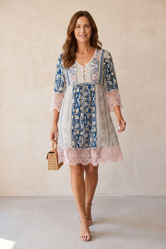 Floral Patchwork Crochet Hem Summer Dress - Plus Size